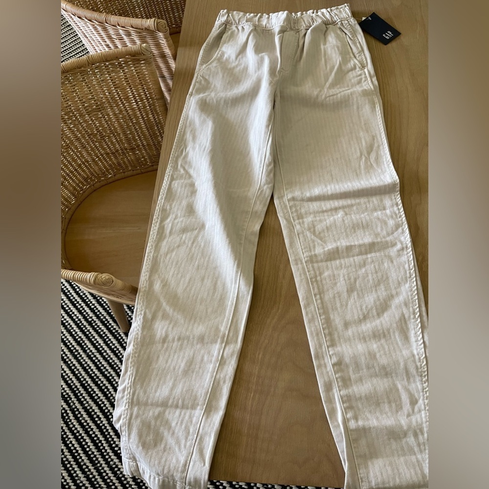 GAP|High Waist Tan Striped, Pull-On Straight Leg Khakis, Size 0•••Beachy